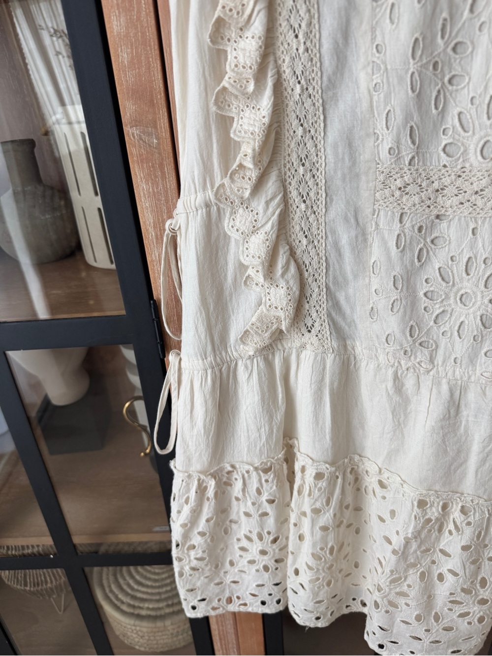 MISA eyelet embroidered mini dress ruffle flutter sleeves cotton marieta - Picture 6 of 10